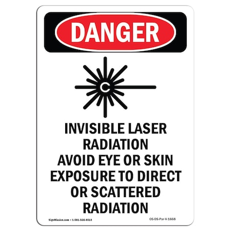 OSHA Danger Sign, Invisible Laser Radiation, 24in X 18in Rigid Plastic